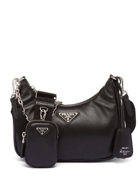 prada chain-link detail shoulder bag|Prada padded nylon shoulder bag.